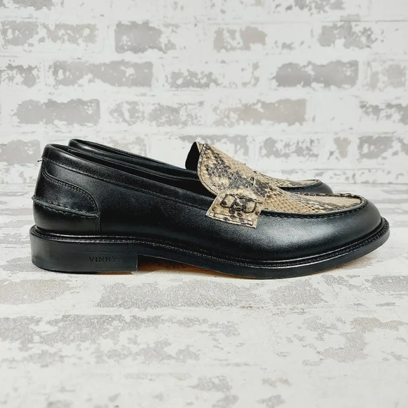 New VINNY'S Townee Panelled Snake-Effect Leather Penny Loafers B314